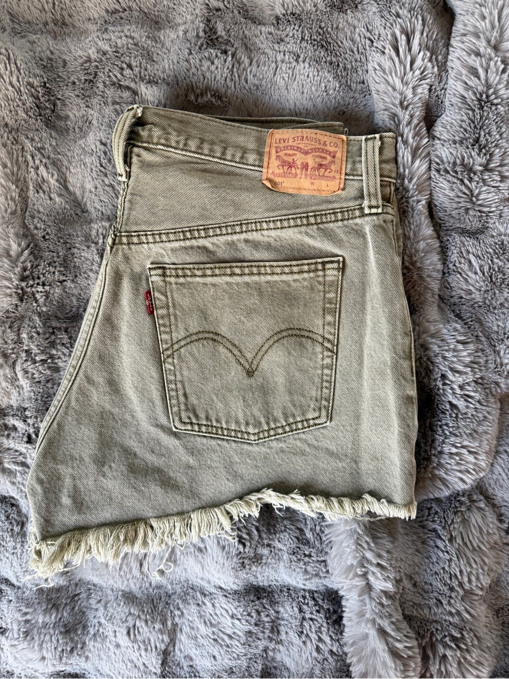 Levi's Original 501 Olive Green Frayed Hem Denim Cutoff Shorts